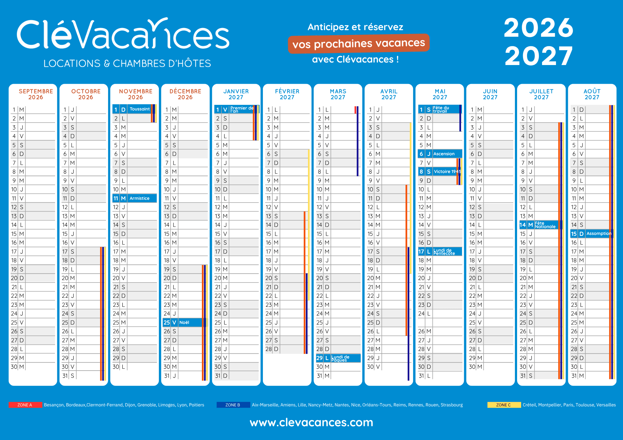 Calendrier 2026 2027 Vacances Et Ponts Avec Cl vacances Cl vacances Calendrier 2026 2027 Vacances Et Ponts Avec Cl vacances Cl vacances