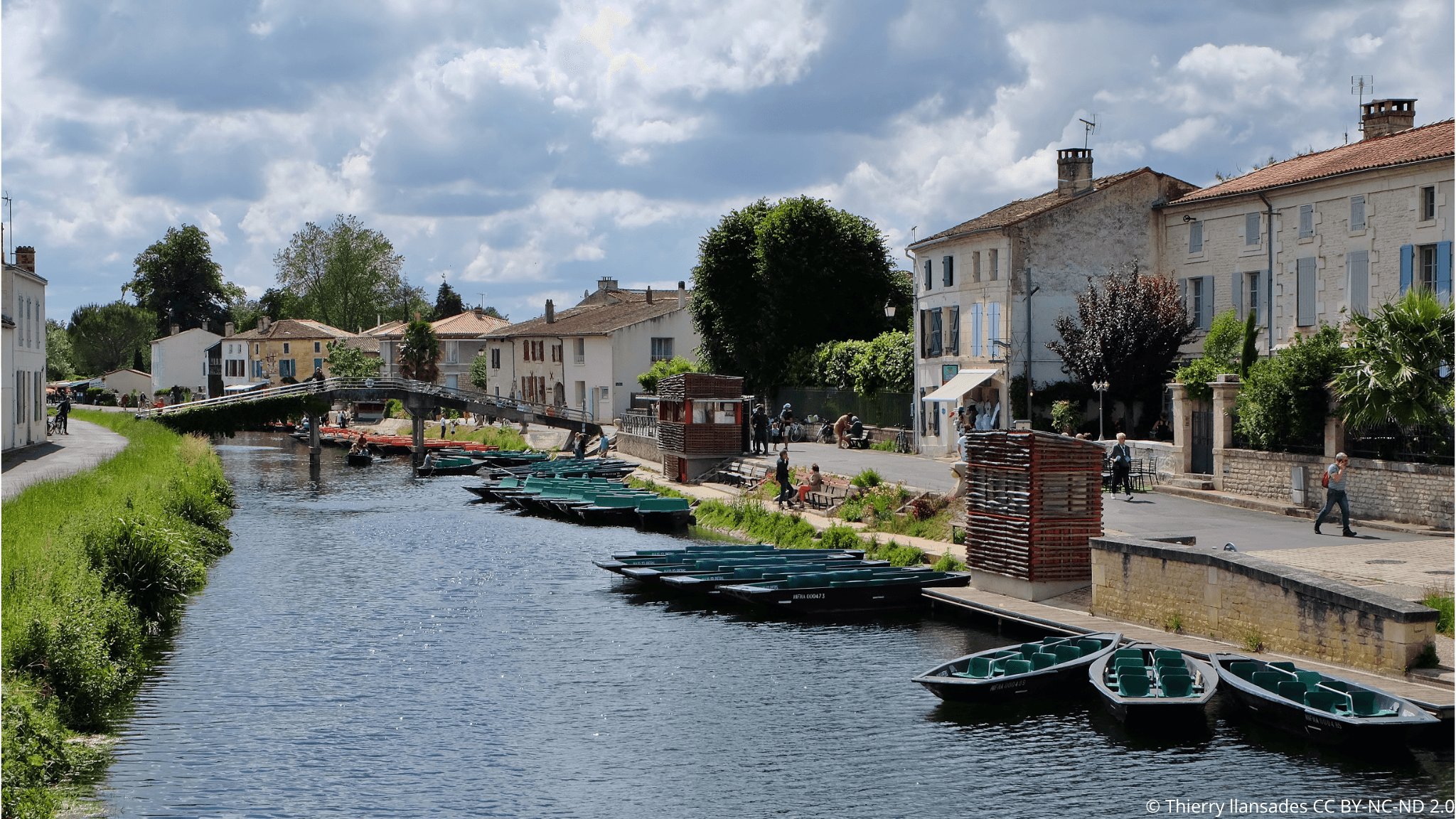 Plusieurs barques amarrées sur la Venise Verte à l’embarcadère de Coulon