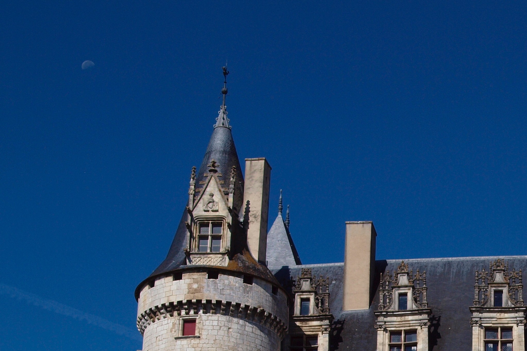 Jardin japonais du parc oriental de Maulévrier avec un pont rouge menant sur un petit îlot et passant au-dessus la rivière de la Moine.