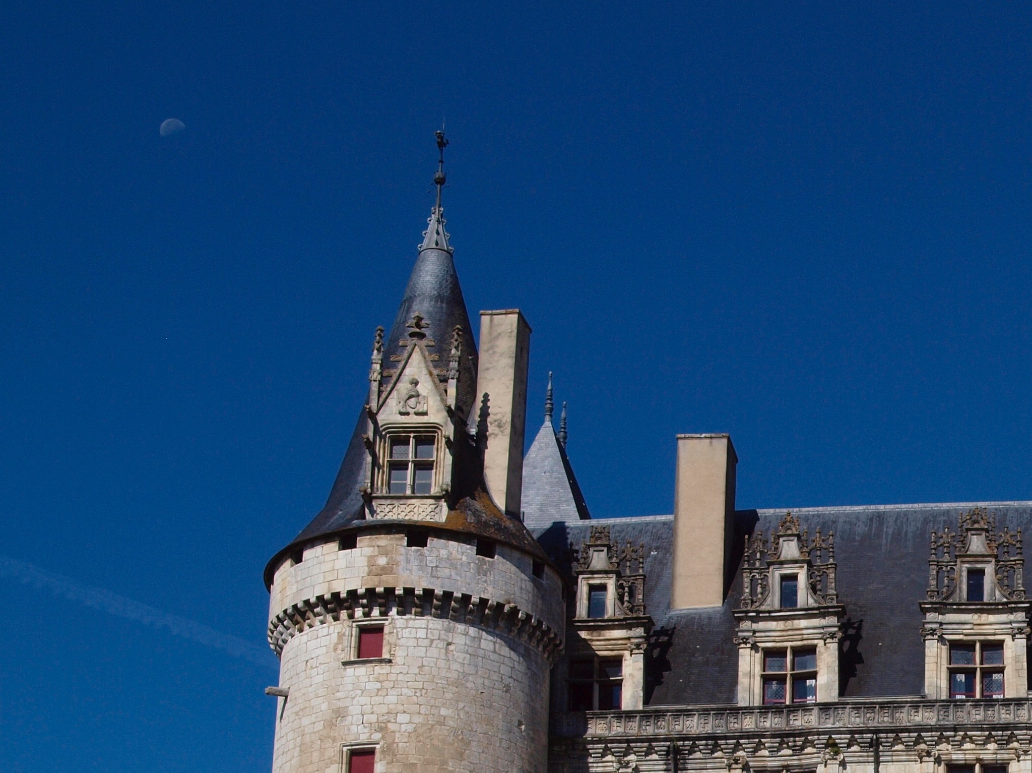 Les Halles de Niort et ses verrières avec le Donjon de Niort en arrière plan et des vélos au pied des marches.