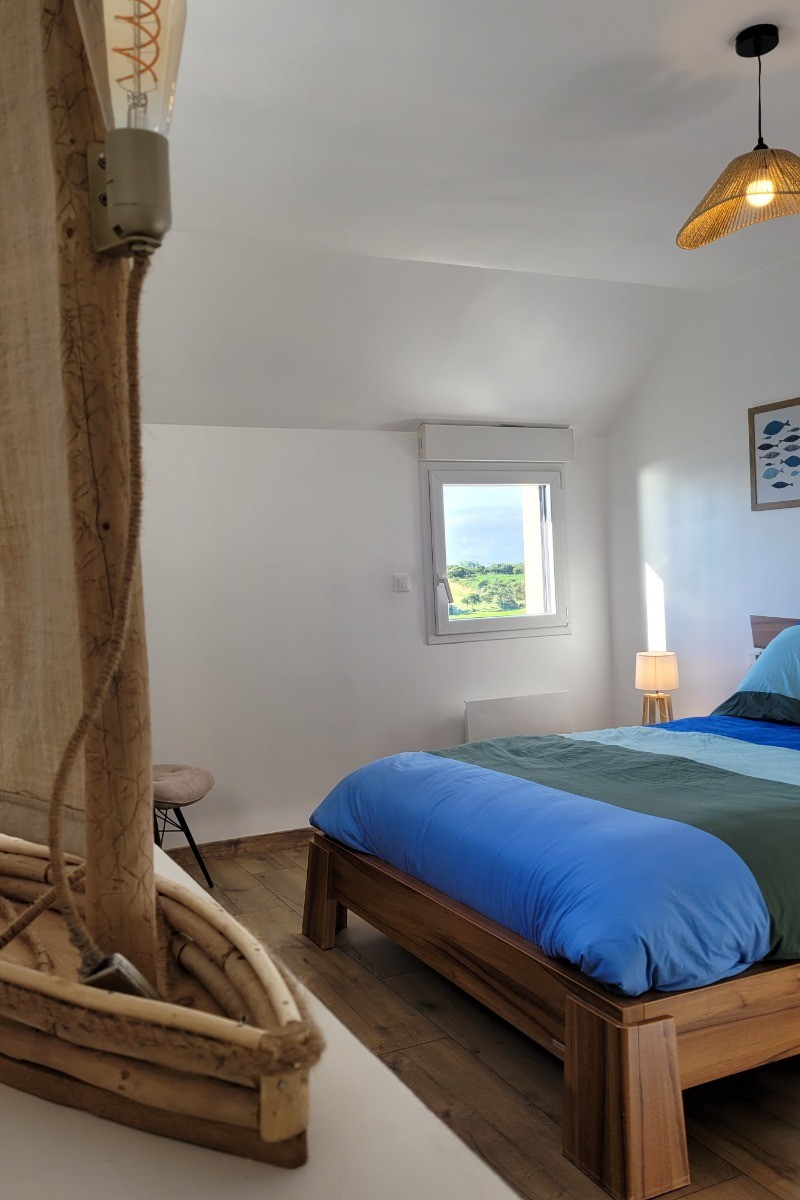Le Moine, Location, Plouha, Point de la Tour, Clévacances, Chambre étage, lit 160, vue mer