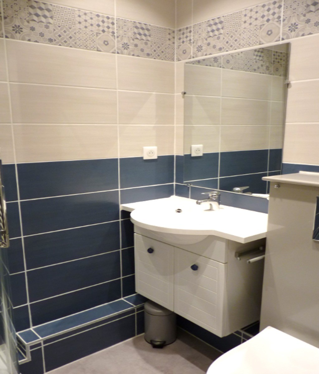 Salle d'eau avec douche grande dimension et WC.