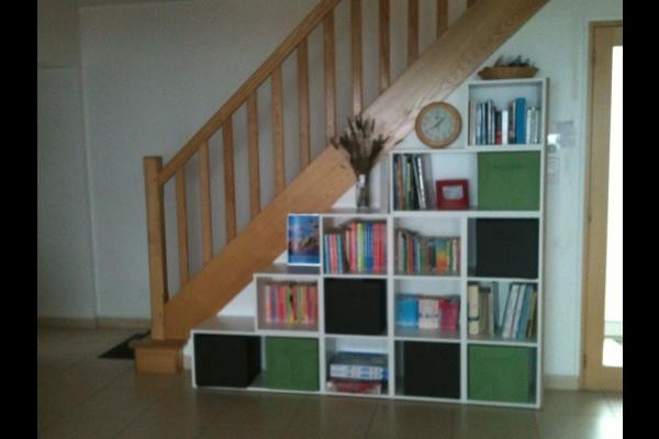 Séjour et bibliothèque