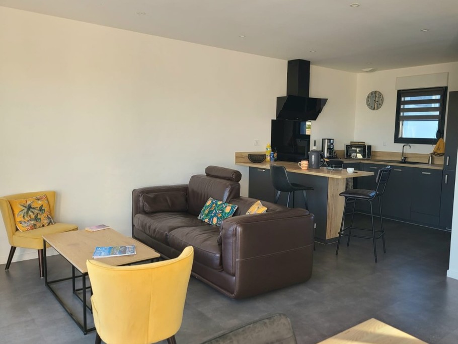 Cuisine aménagée et salon cosy