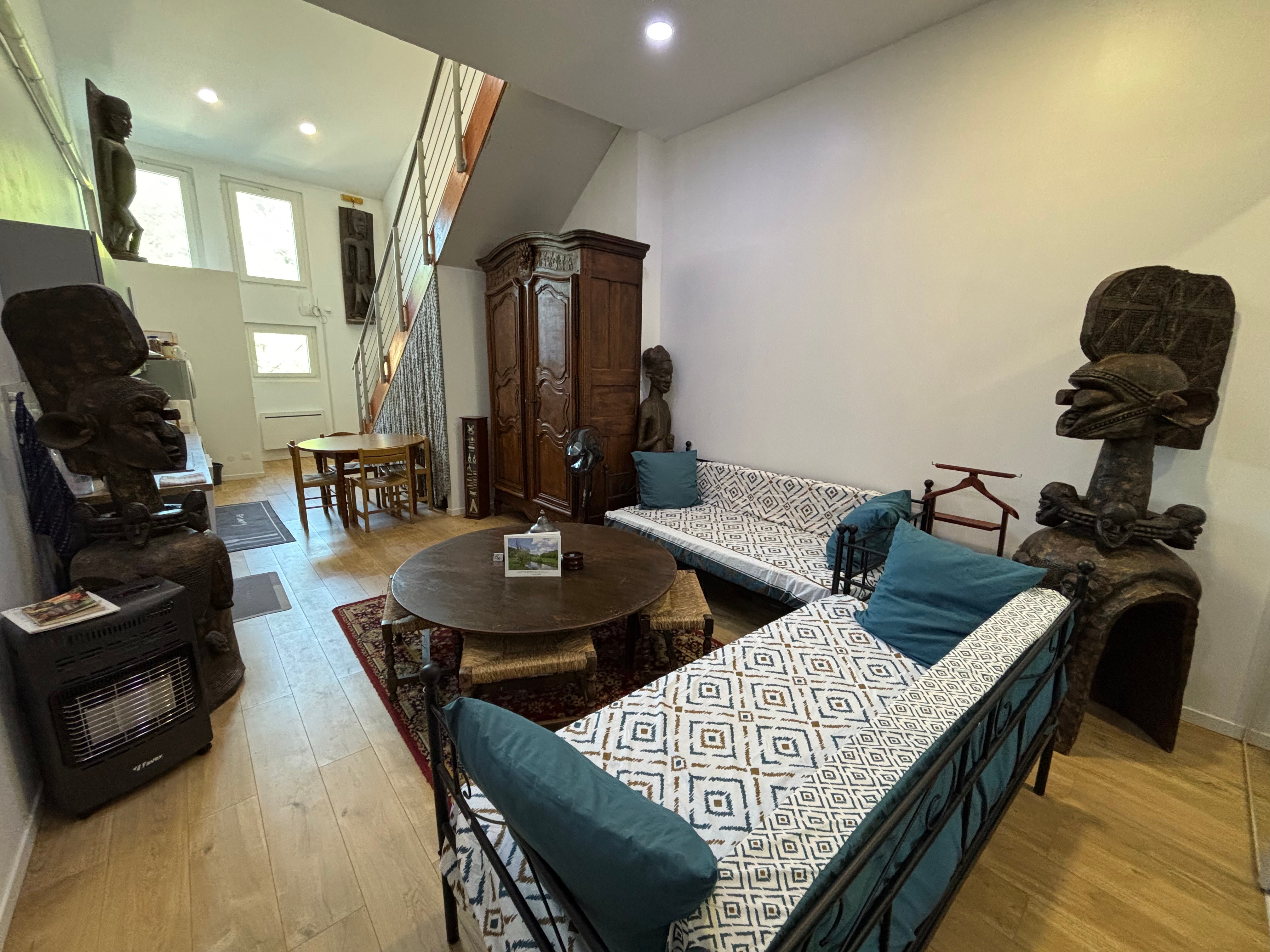 living room with two beds