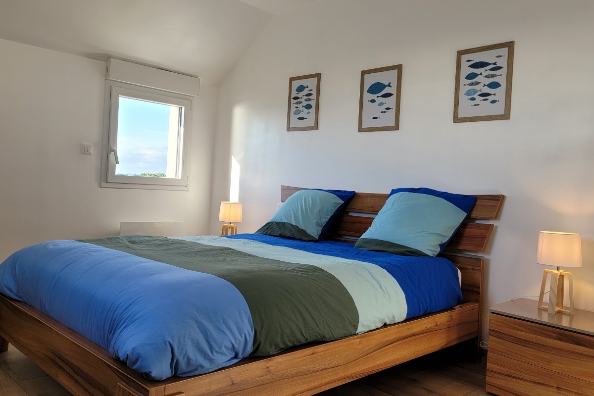 Le Moine, Location, Plouha, Point de la Tour, Clévacances, Chambre étage, lit 160, vue mer