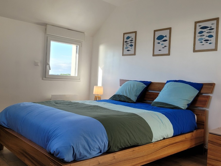 Le Moine, Location, Plouha, Point de la Tour, Clévacances, Chambre étage, lit 160, vue mer