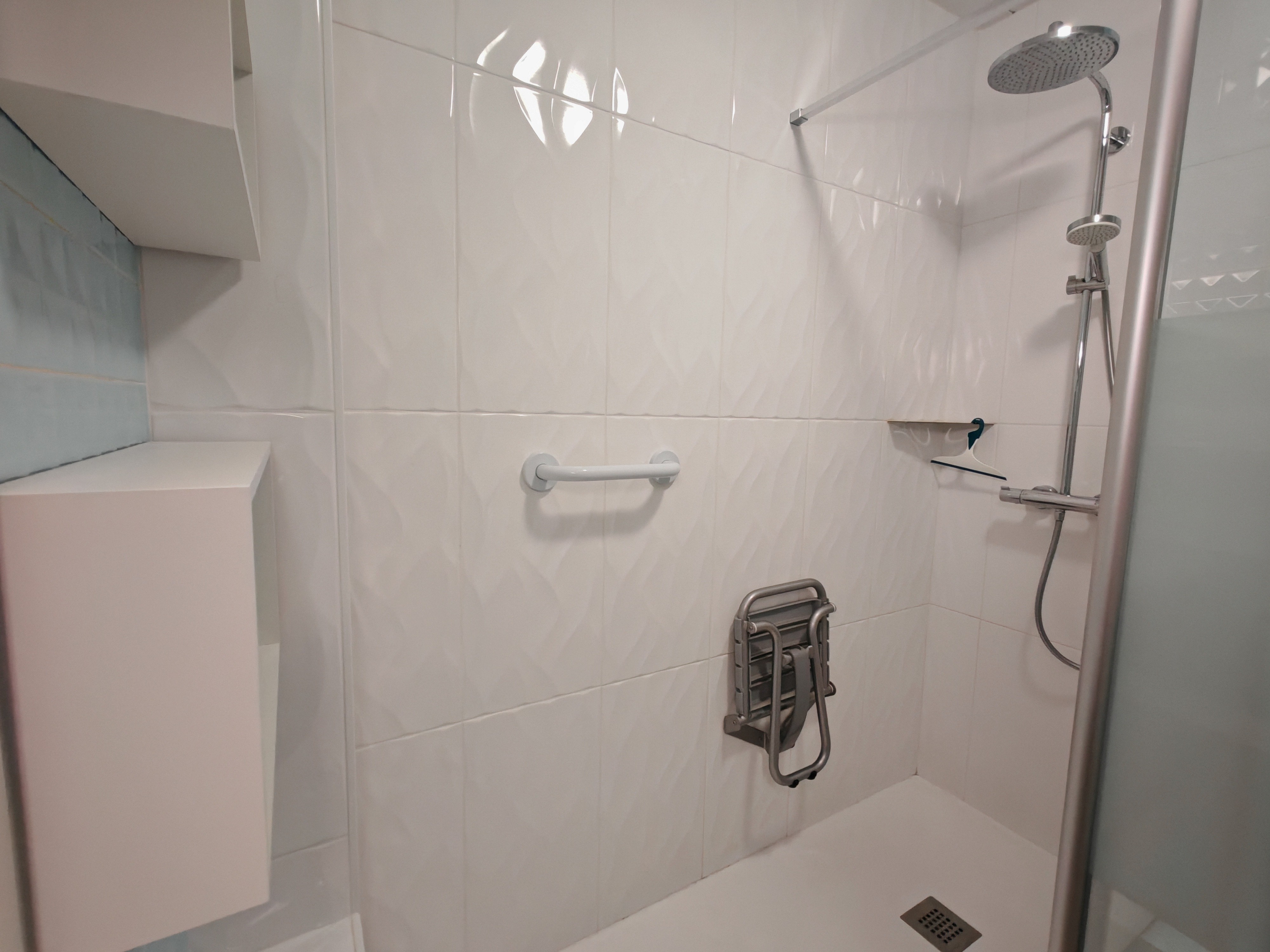 Shower room - shower with grab rail and seat