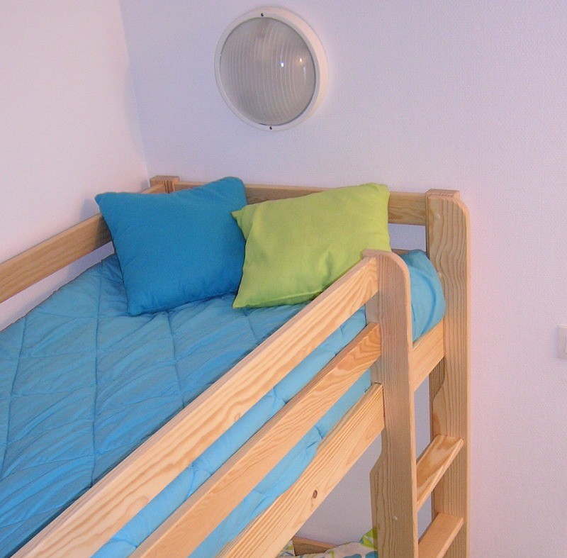 the cabin area with its 2 custom-made bunk beds