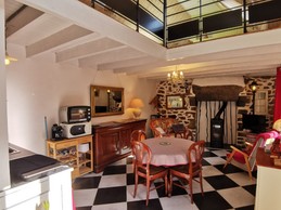 Pièce de vie avec espace kitchinette, coin repas et salon