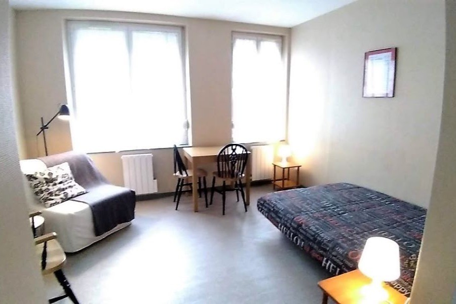 The room with the sofa bed open