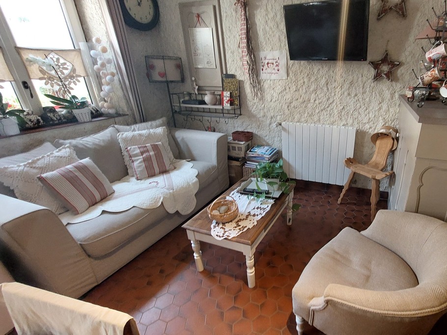 Salon cosy avec décoration soignée dans le gîte de Chaudes-Aigues, ambiance chaleureuse