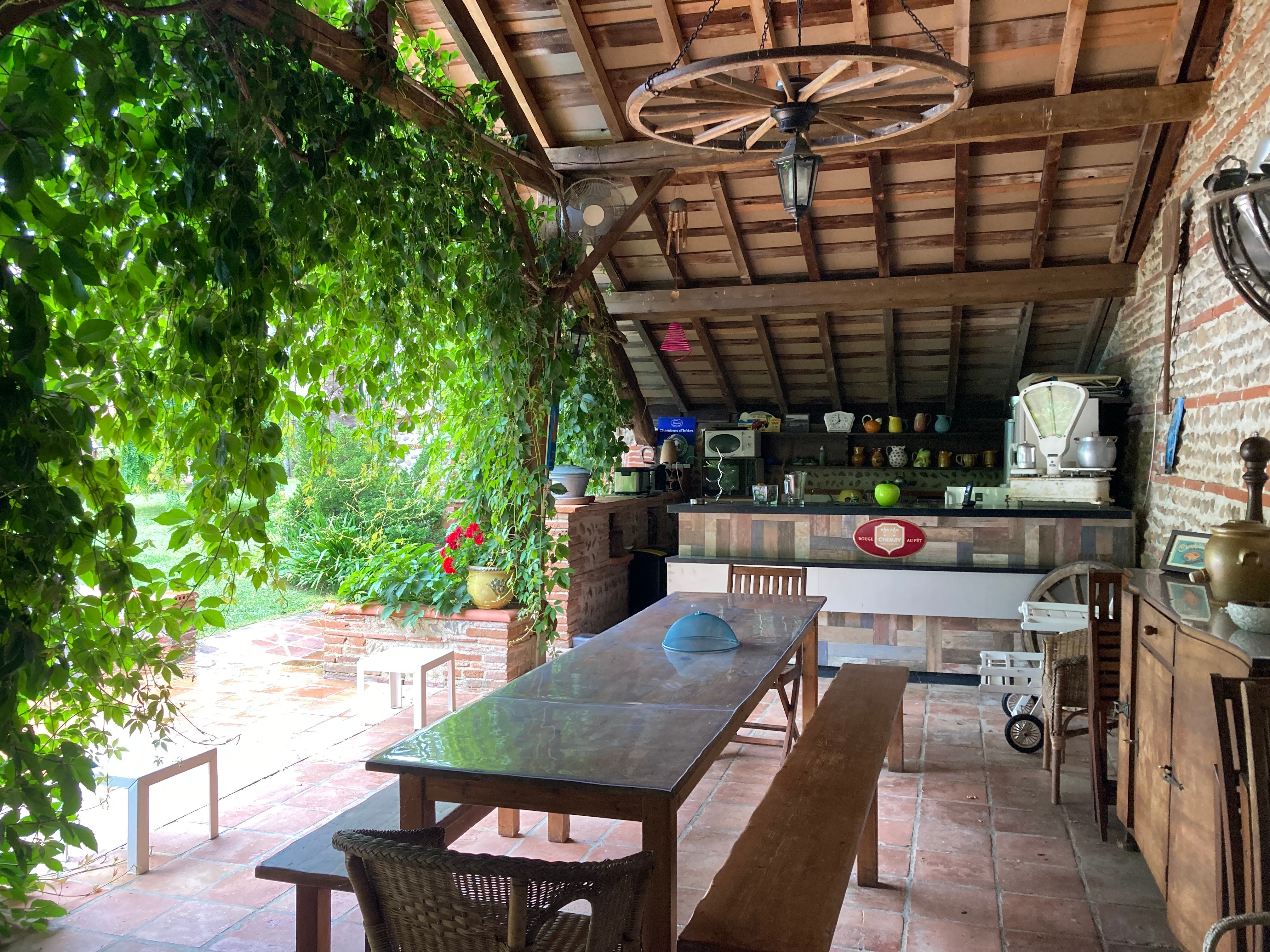 Breakfast is served in the summer on the covered terrace 