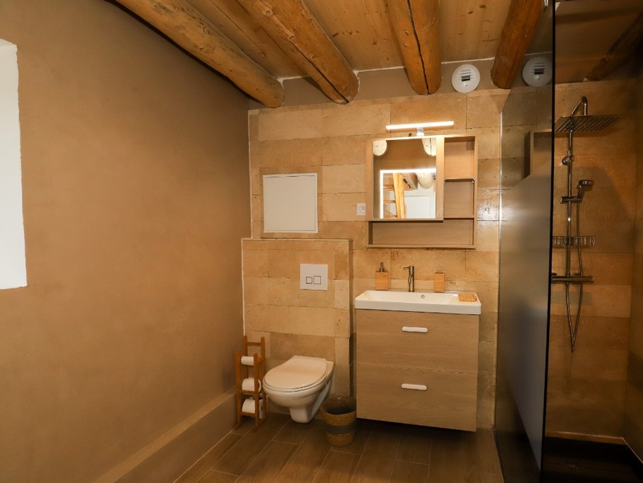 Salle d'eau avec douche italienne et wc - Chambre Esprit Cabane - L'Hôtel Enfoncée Chambres et Table d'hôtes Le Val d'Ajol