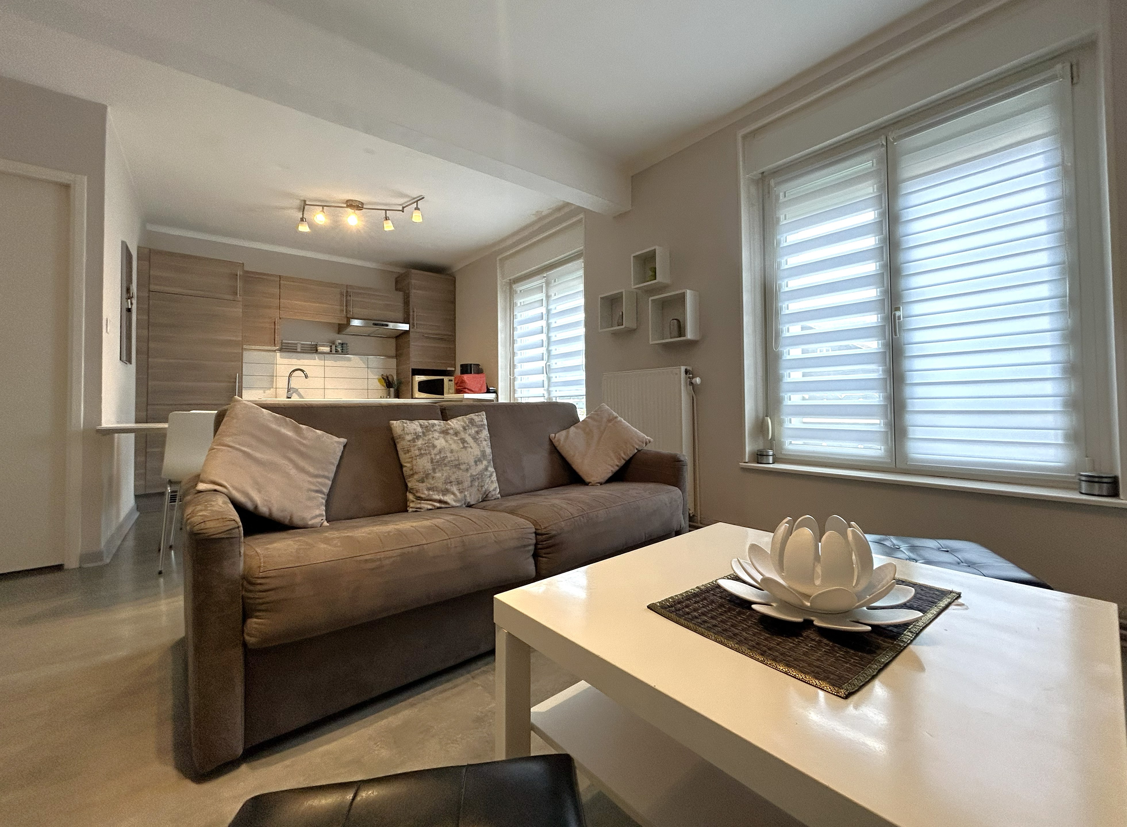 Kitchen opening onto living room - Apartment in the centre of Gérardmer