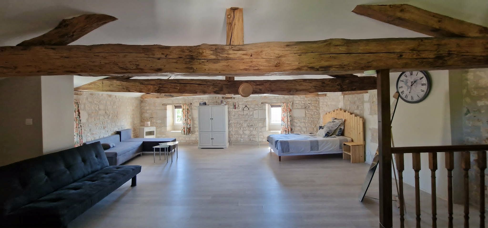 The attic is equipped for 1 or 2 people and a young child with a nappy changing table and cot.