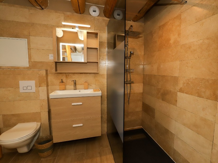 Shower room with Italian shower and wc - Esprit Cabane room - L'Hôtel Enfoncée Chambres et Table d'hôtes Le Val d'Ajol