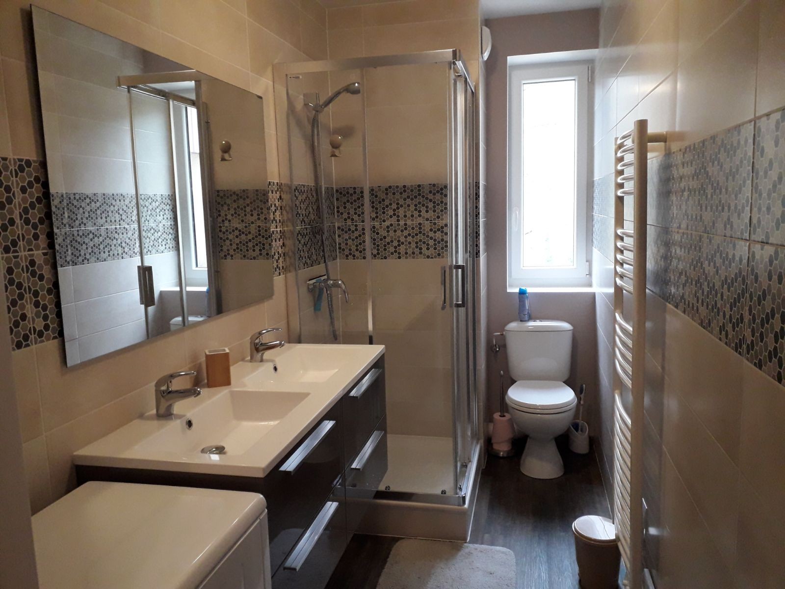 La seconde salle de bains avec toilettes et lave linge