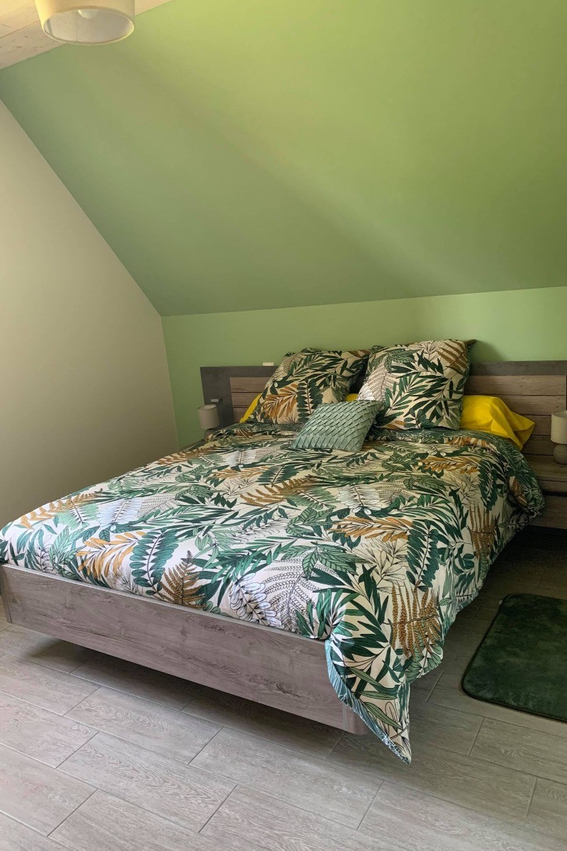 Chambre verte avec WC et SDB indépendants.