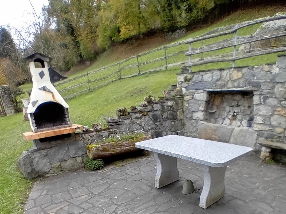 Terrasse avec grand jardin et barbecue