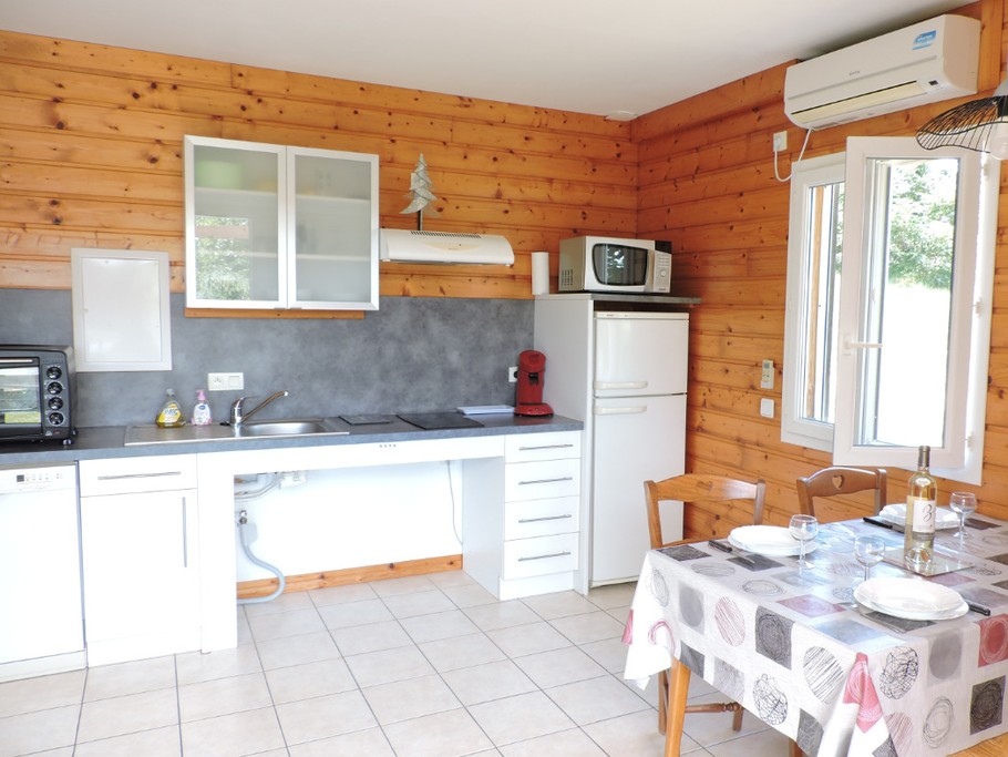Chalet Mélèze : cuisine équipée : lave-vaisselle, plaque induction, mini-four, four micro-ondes ...