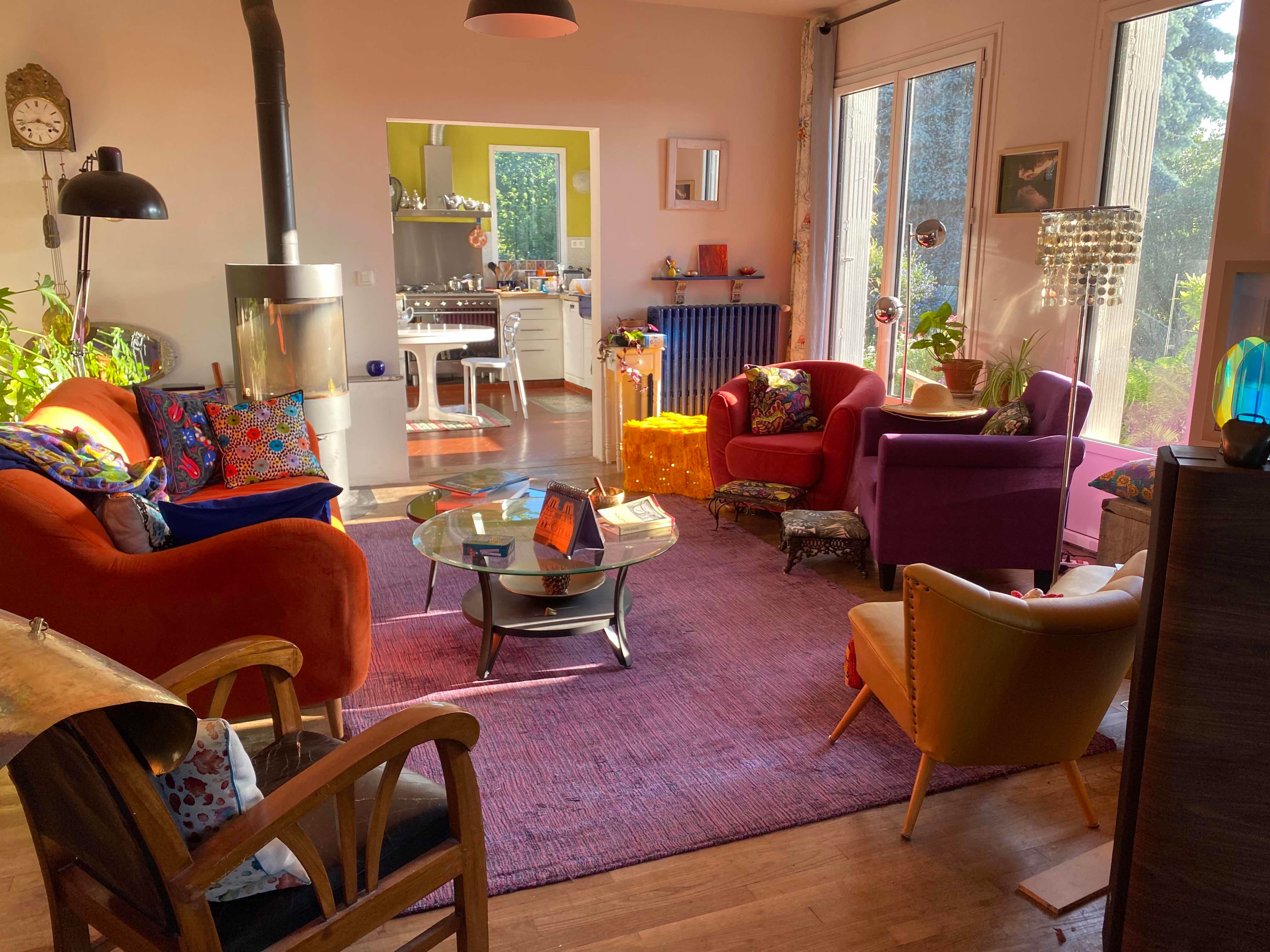 our colourful living room in the morning sun