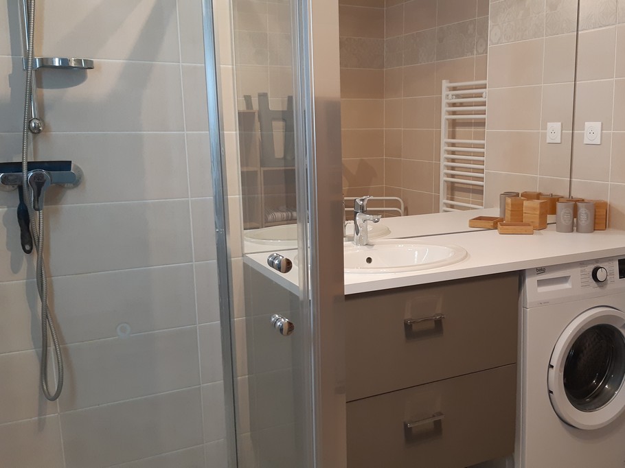 Shower room with washing machine