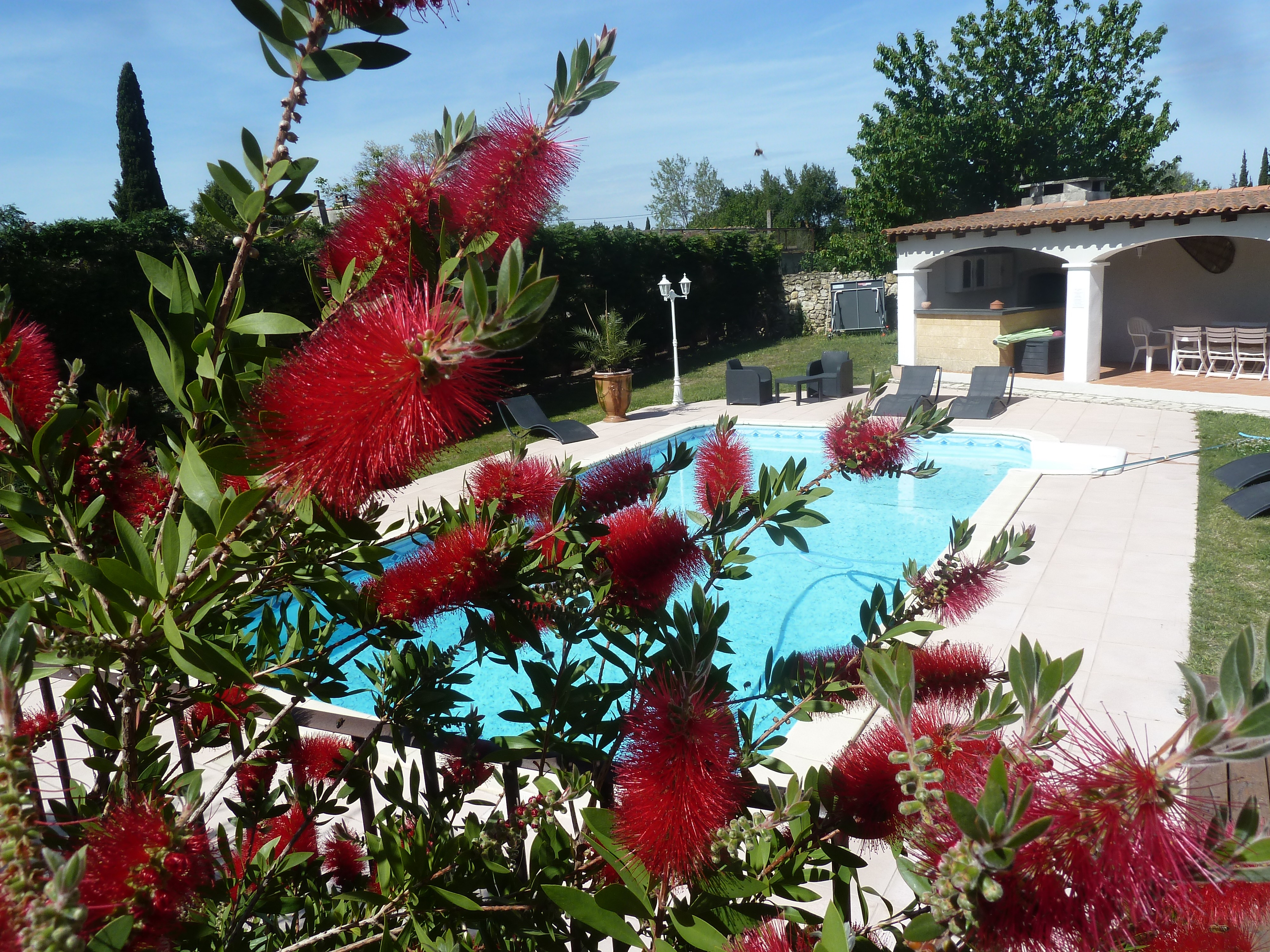 Outside, swimming pool