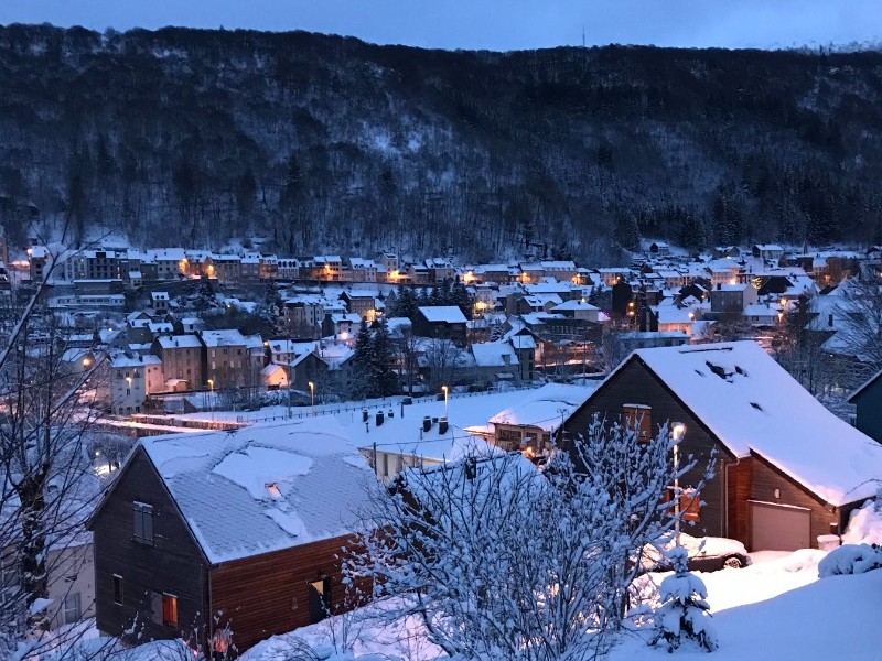 View from the terrace over Le Mont Dore at dusk (January 2021)