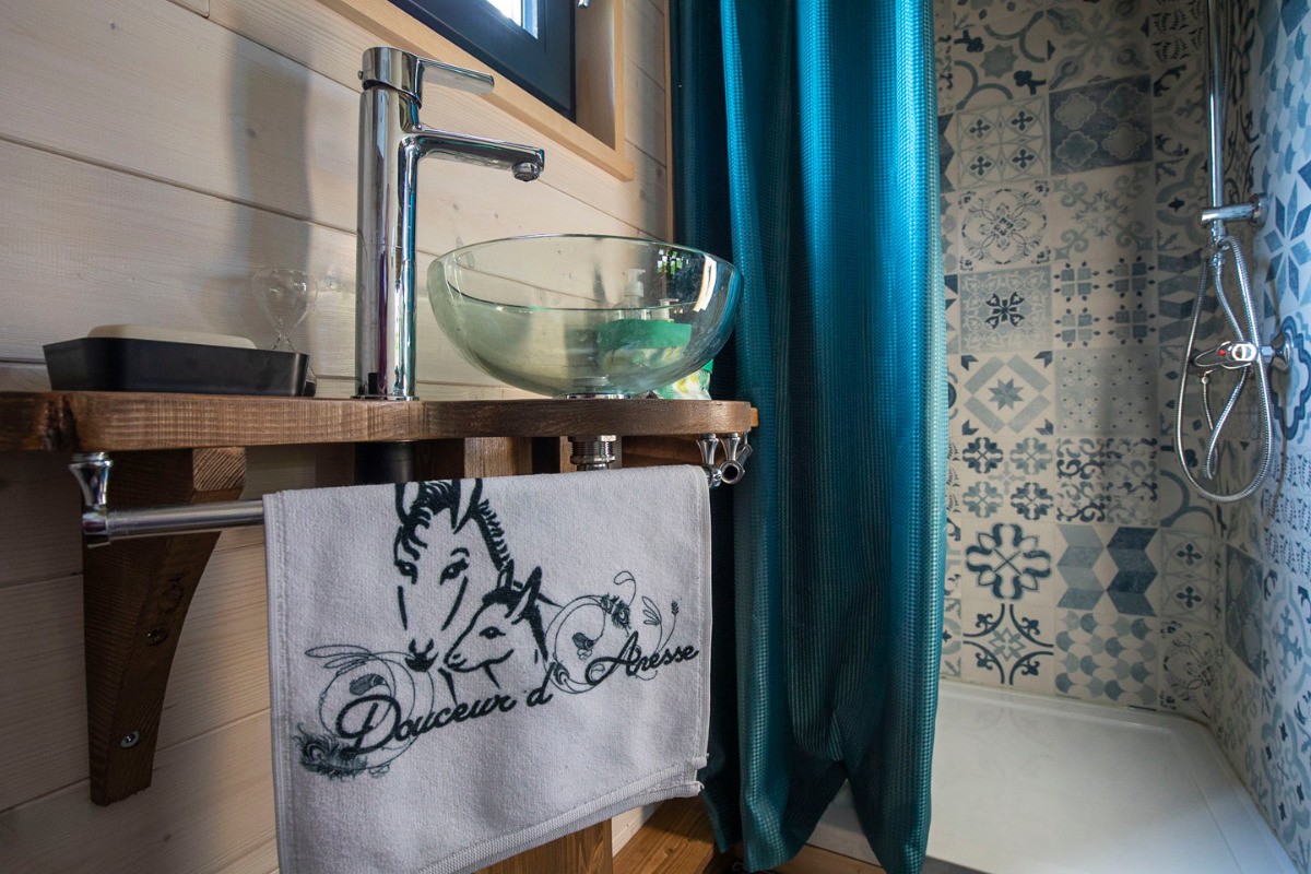 Salle d'eau avec douche, toilette sèche, vasque, savon, bain douche et cheveux (bio / lait d’anesse ) - Tiny House O Ptit Nid Milie