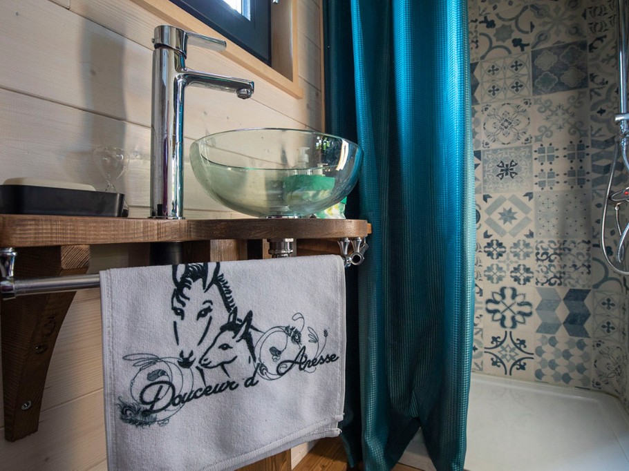 Salle d'eau avec douche, toilette sèche, vasque, savon, bain douche et cheveux (bio / lait d’anesse ) - Tiny House O Ptit Nid Milie