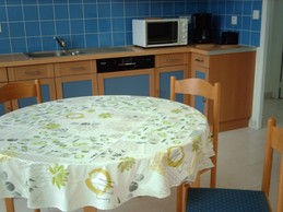 Cuisine aménagée et équipée avec frigo-congélateur, micro-ondes, four, lave-vaisselle, etc.