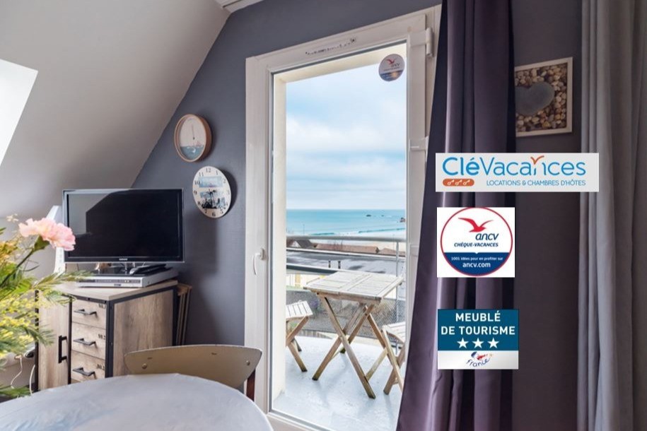Location Clévacances 2 personnes. magnifique vue mer et sur la plage de Trestel, Trevou Treguignec