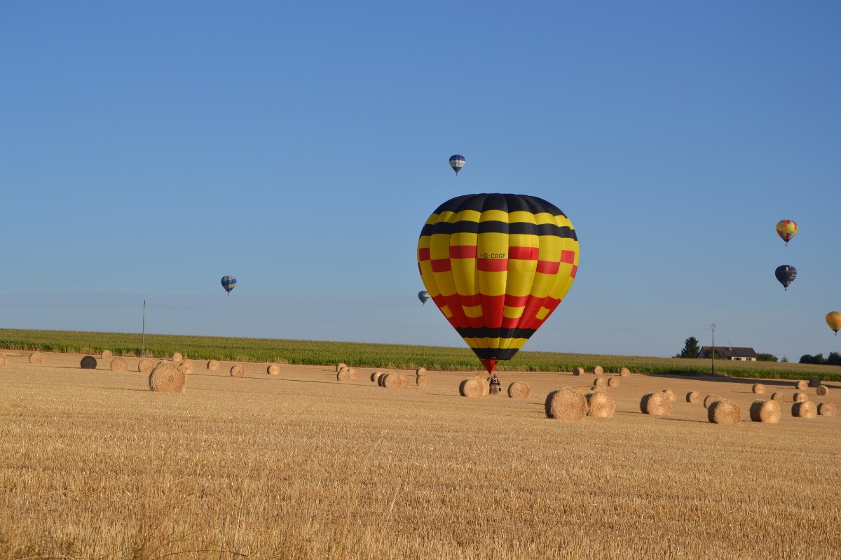 Des montgolfières du Mondial Air Ballon se posent derrière nos gîtes à Pannes