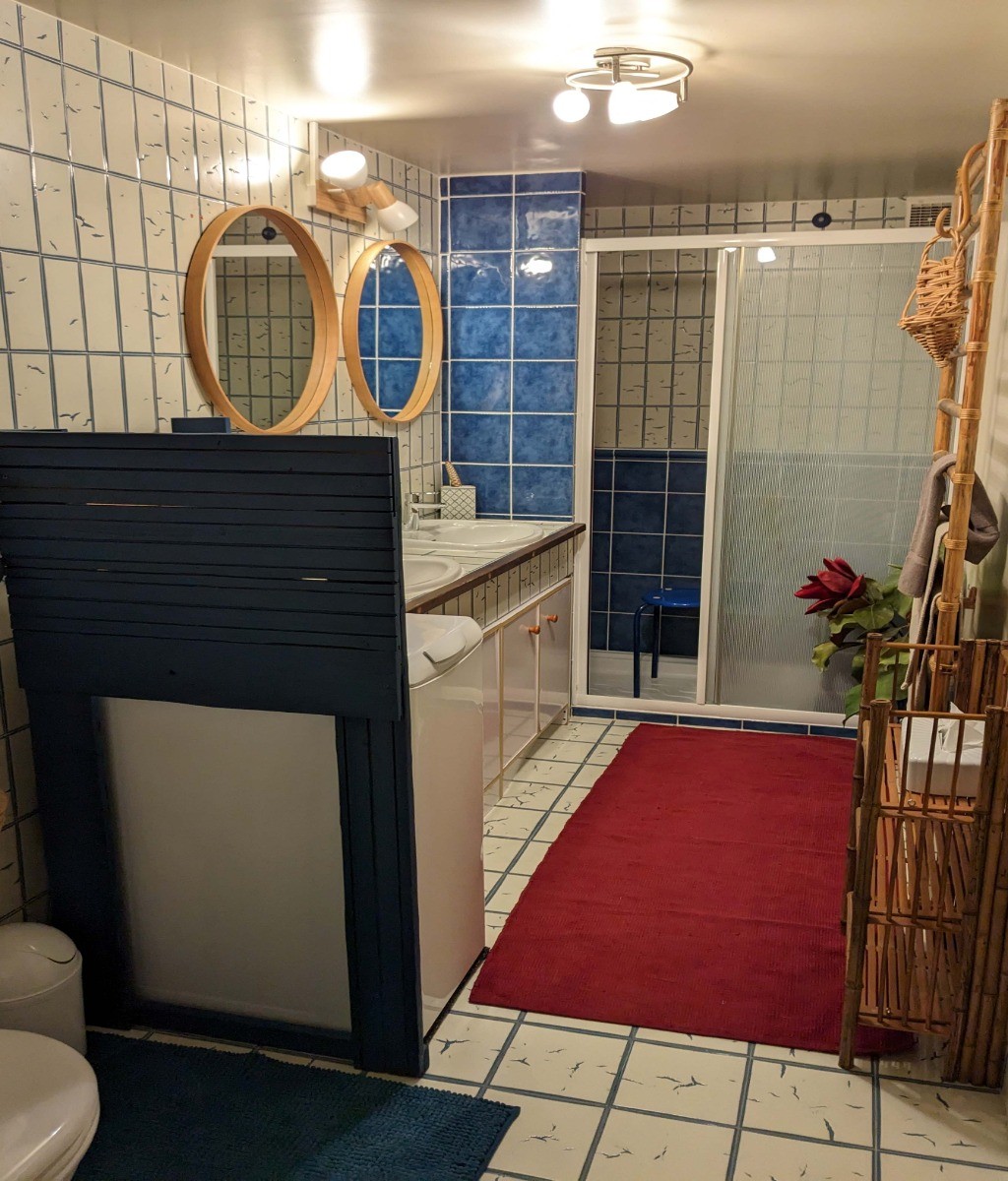 Salle d'eau attenante avec WC et machine à laver.