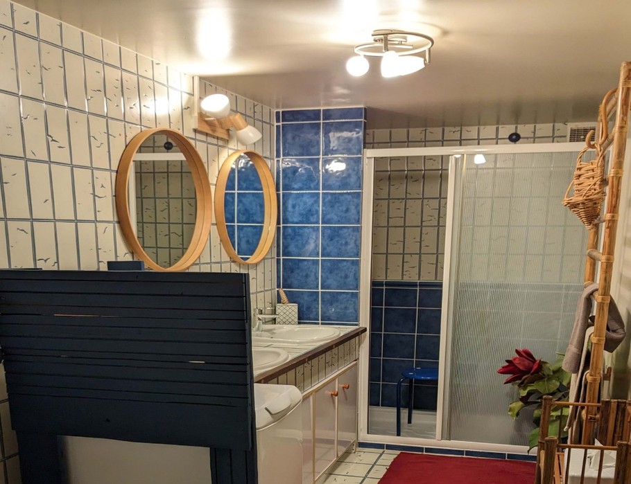 Salle d'eau attenante avec WC et machine à laver.