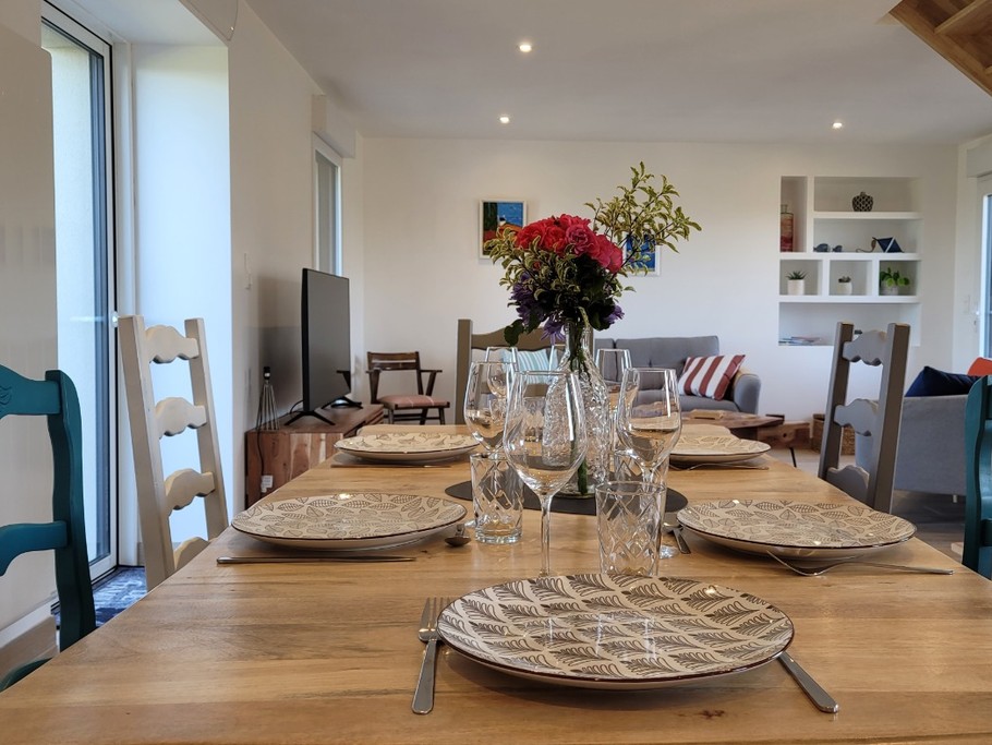 Le Moine, Location, Plouha, Point de la Tour, Clévacances, séjour salon cuisine au RDC