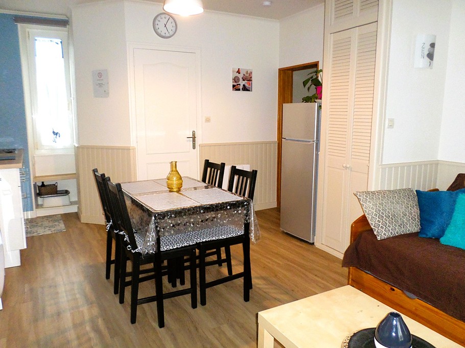 Pièce de vie avec coin cuisine toute équipée, séjour et salon (canapé convertible 1 personne).