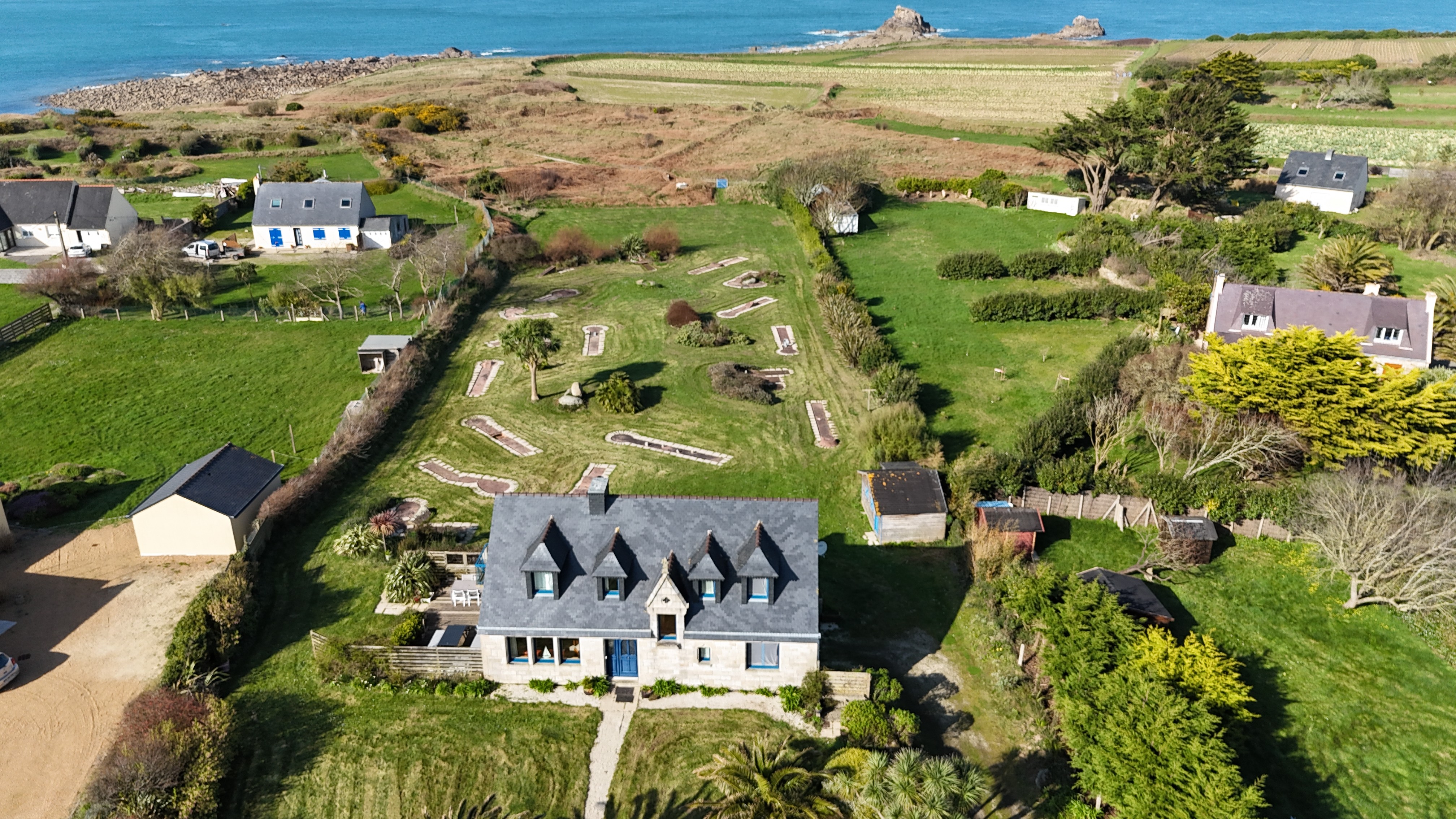 The blue house seen from the sky