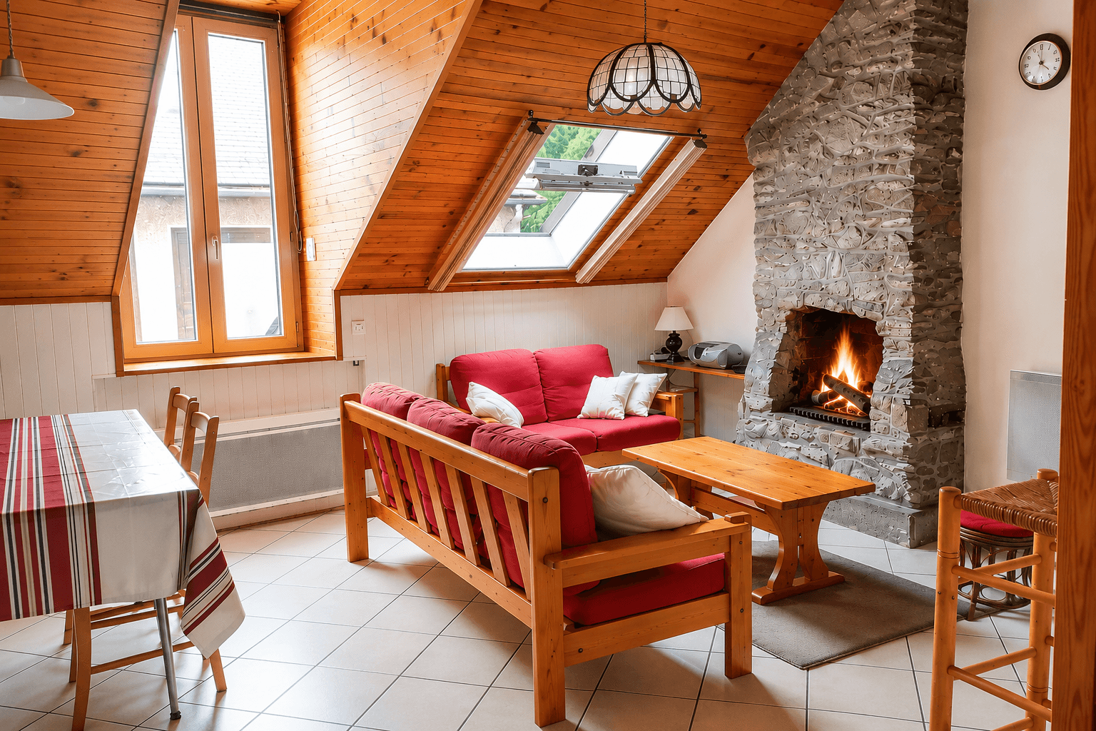 Living room with a fireplace