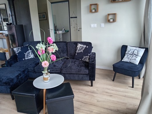 Salon avec son nouveau canapé 3/4 places et son fauteuil crapaud