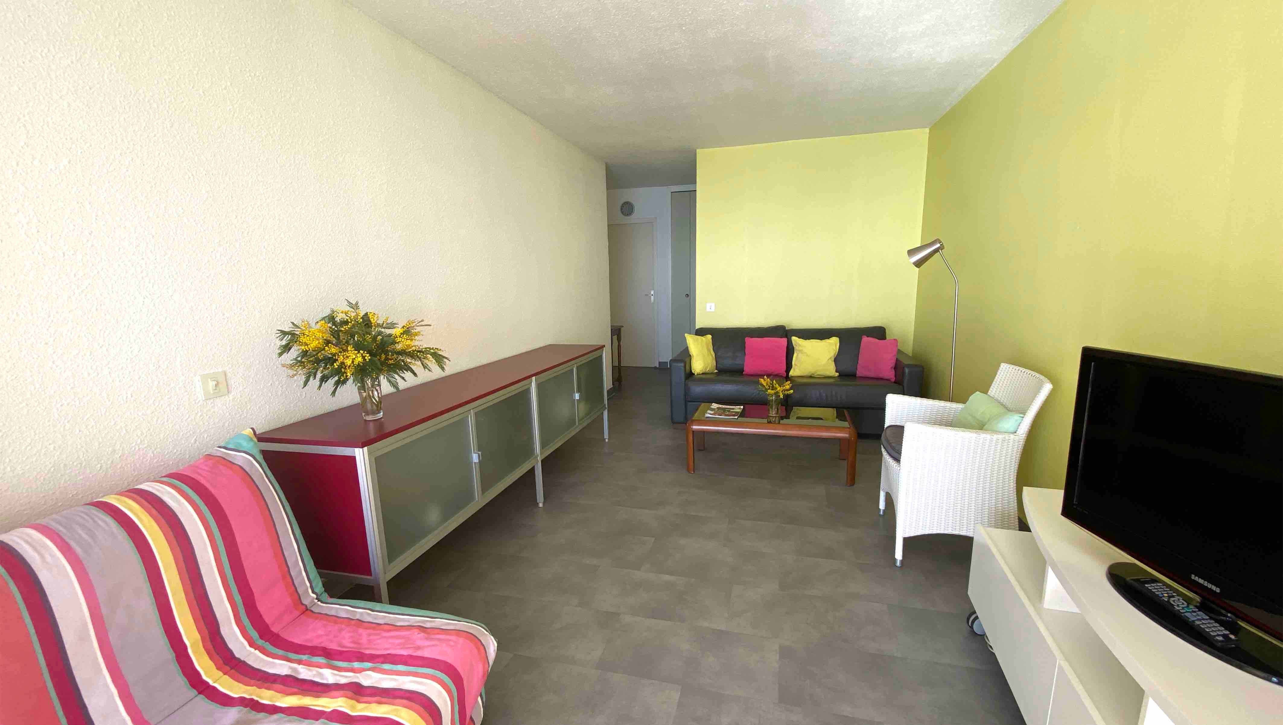 Le séjour, espace détente avec télévision, et ADSL Sfr.