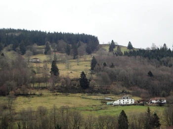 Vue sur la ferme - Chambre d'hôtes Point Mousse à la ferme sous les Hiez à Cornimont