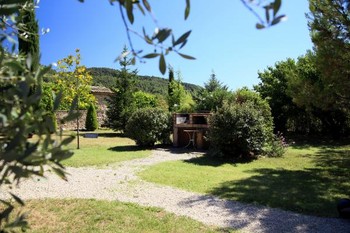 Dans le jardin arboré et clos sur 4000 m²