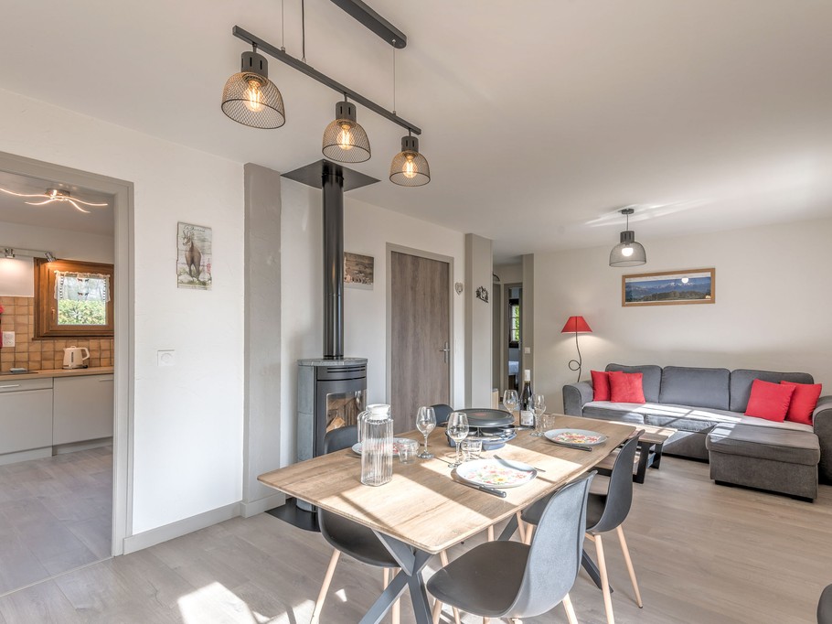 Living room and lounge with a wood-burning stove