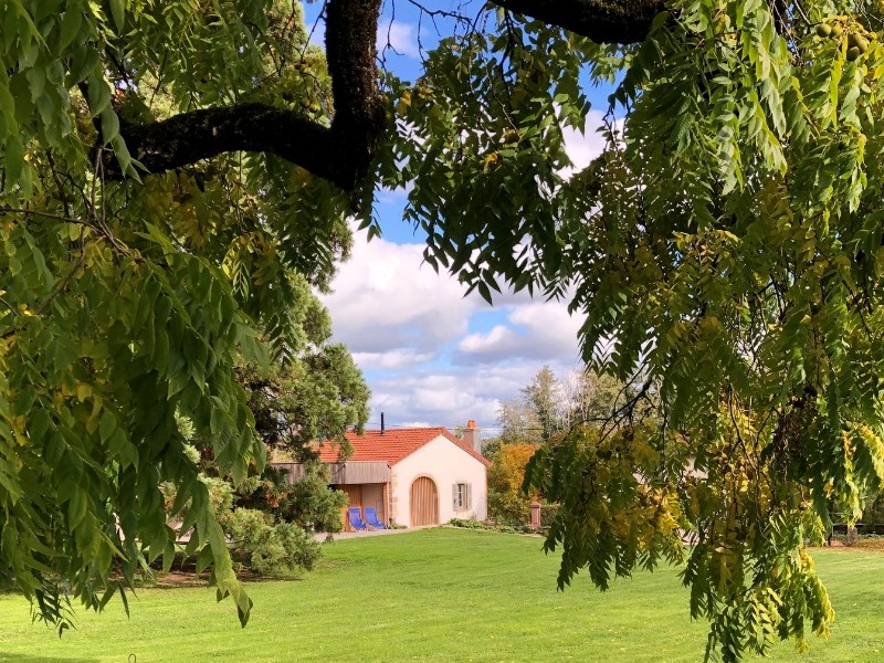 view of the gite under the black walnut tree