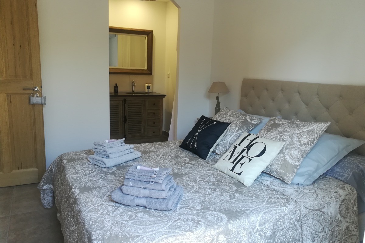 Chambre avec lit 160 cm et salle d'eau