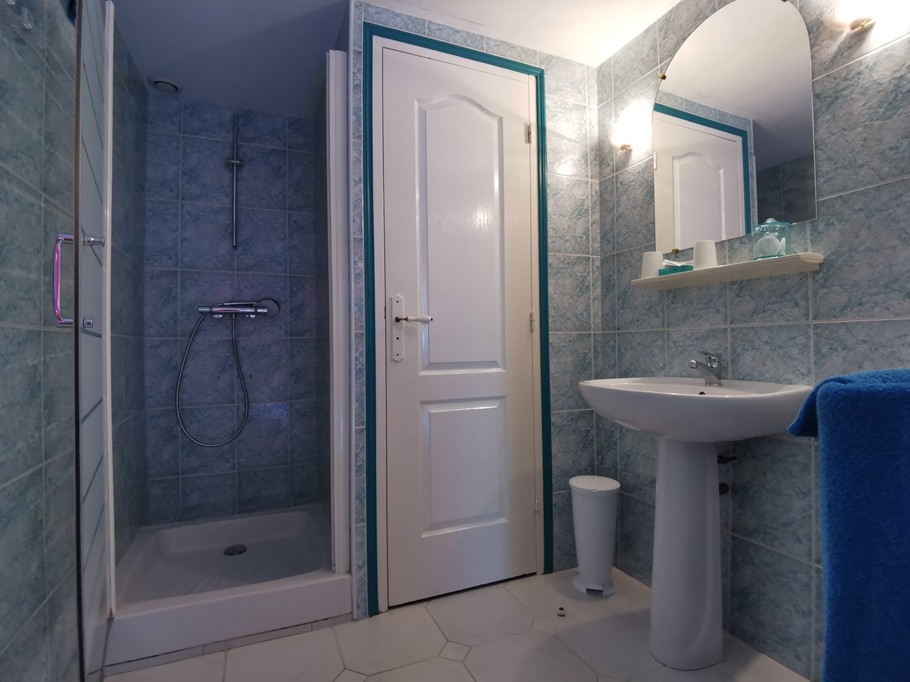 Salle d'eau avec douche et WC fermé communicante à la chambre