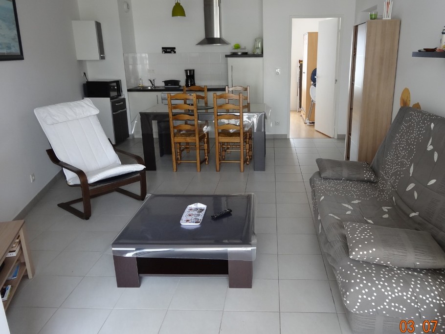 grande pièce à vivre avec cuisine toute équipée et salon