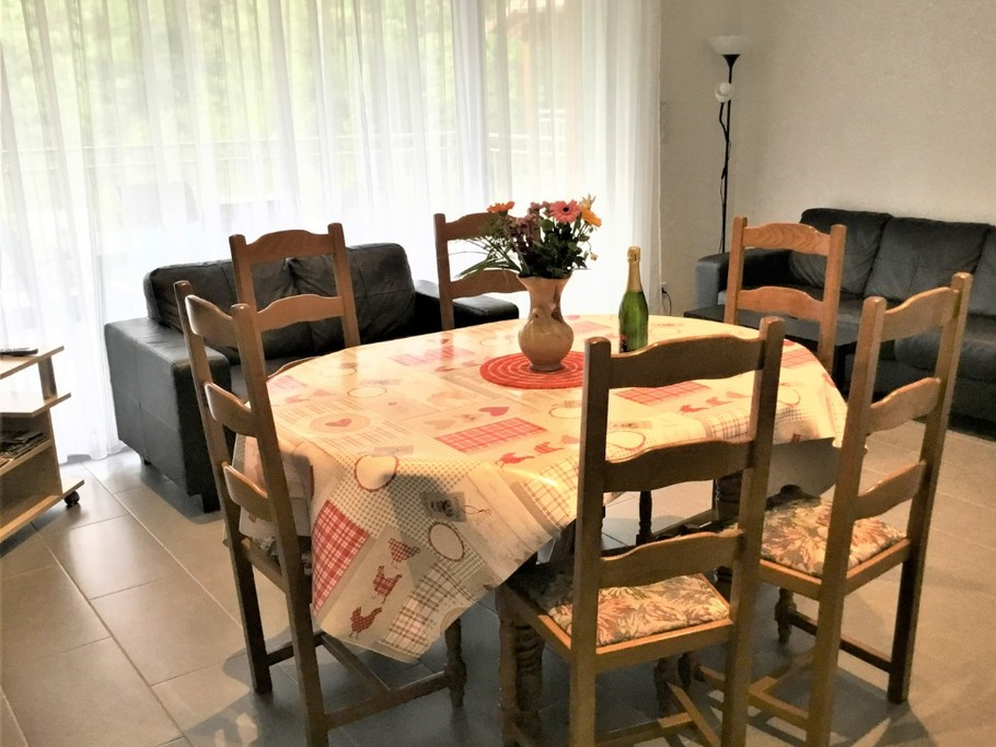 Salon/séjour avec accès terrasse et vue sur la rivière